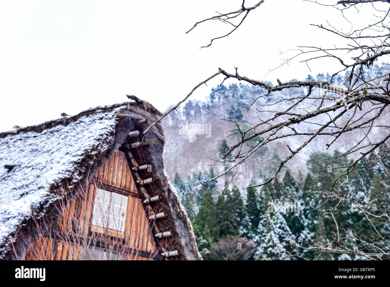 Shirakawa-Go Dorf im Winter Stockfoto