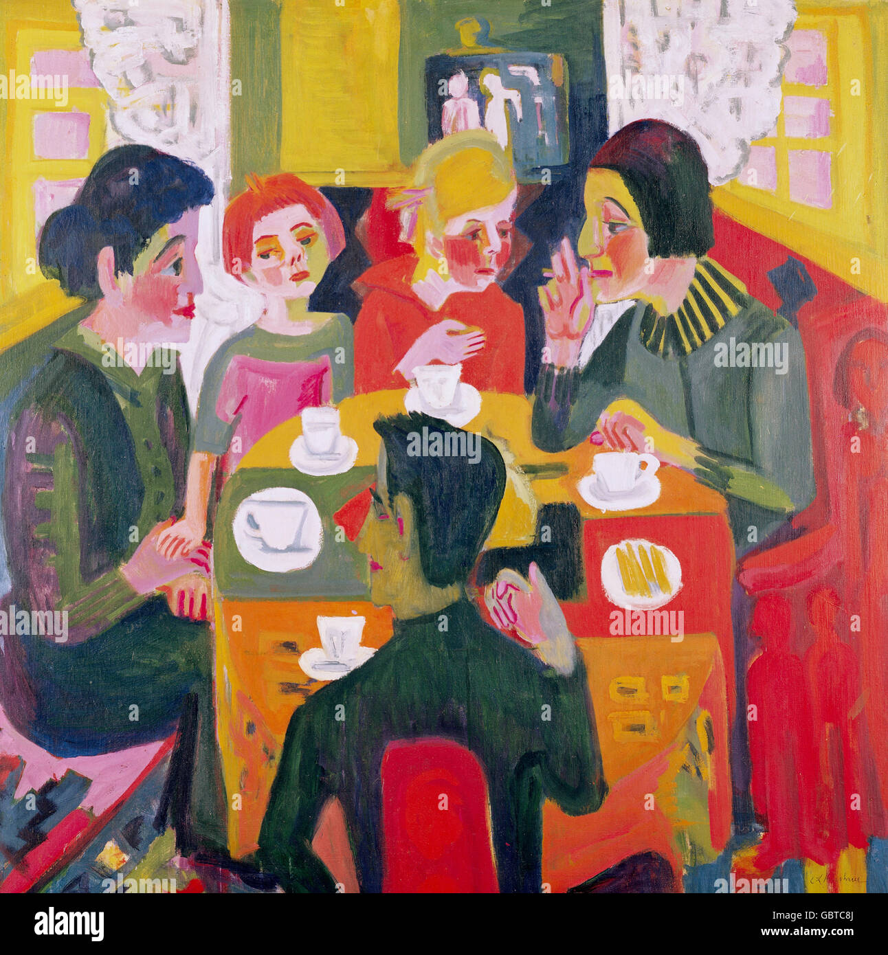 Bildende Kunst, Kirchner, Ernst Ludwig (1880-1938), Malerei, "Kaffeetisch", ("Coffee Table"), 1923, Öl auf Leinwand, 119 cm x 120 cm, Museum Folkwang, Essen, Stockfoto