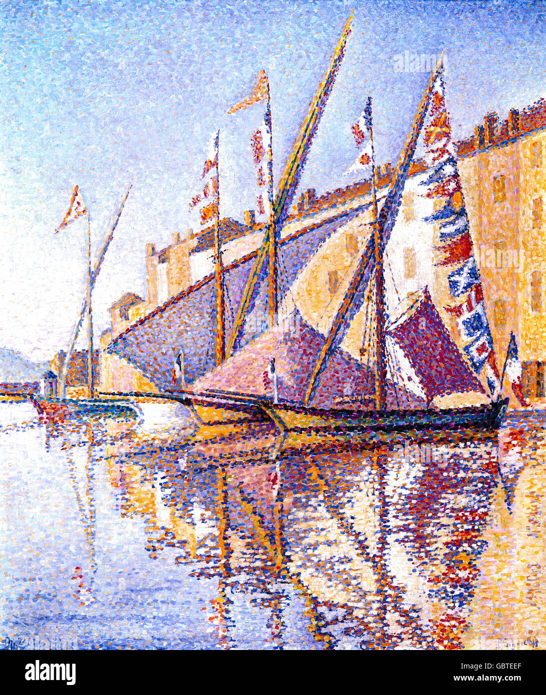 Bildende Kunst, Signac, Paul (1863-1935), Malerei, "Segelboote in St. Tropez Harbour", Öl auf Leinwand, 46 x 56 cm, 1893, Wuppertal, Von-der-Heydt-Museum, Stockfoto