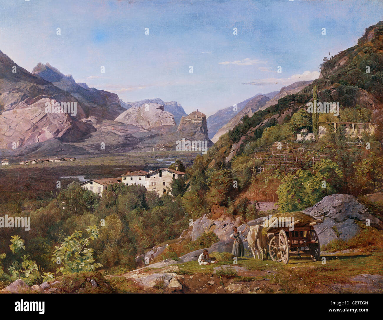 Bildende Kunst, Waldmueller, Ferdinand Georg (1793-1865), Malerei, "Blick Auf Arco" (Ansicht von Arco), 1841, Öl auf Leinwand, 44,5 cm x 58 cm, Stiftung Reinhart, Winterthur, Schweiz Stockfoto