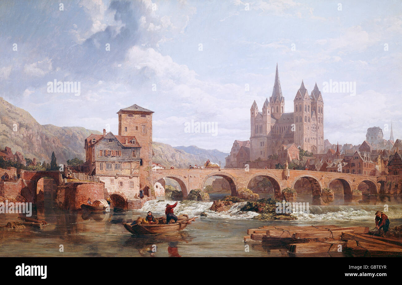 Bildende Kunst, Stanfield, George Clarkson (1828-1878), Malerei, 'Limburg ein der Lahn', 1867, Rheinischen Landesmuseum Bonn, Stockfoto