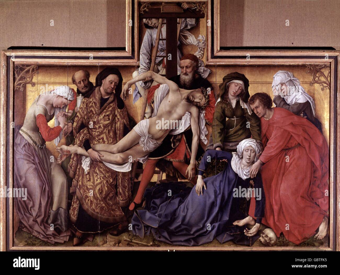 Bildende Kunst, sakrale Kunst, Jesus Christus, Tod, Malerei "Die Kreuzabnahme", ca. 1435, von Rogier van der Weyden (1399 - 18.6.1464), Prado Madrid Stockfoto