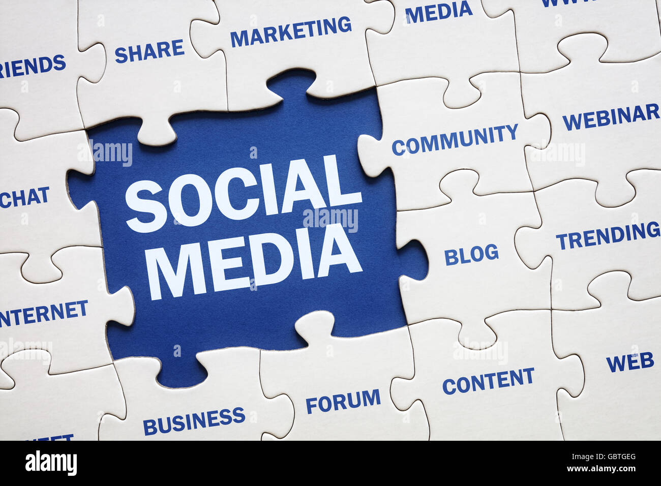 Social-Media Konzept Puzzleteil lesen, Marketing, Networking, Community, Internet etc. Stockfoto