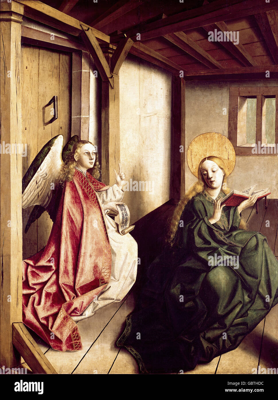 Bildende Kunst, sakrale Kunst, Saint Mary, Verkündigung, Gemälde von Konrad Witz (ca. 1400-1445/1446), Germanischen Nationalmuseum, Nürnberg, Stockfoto