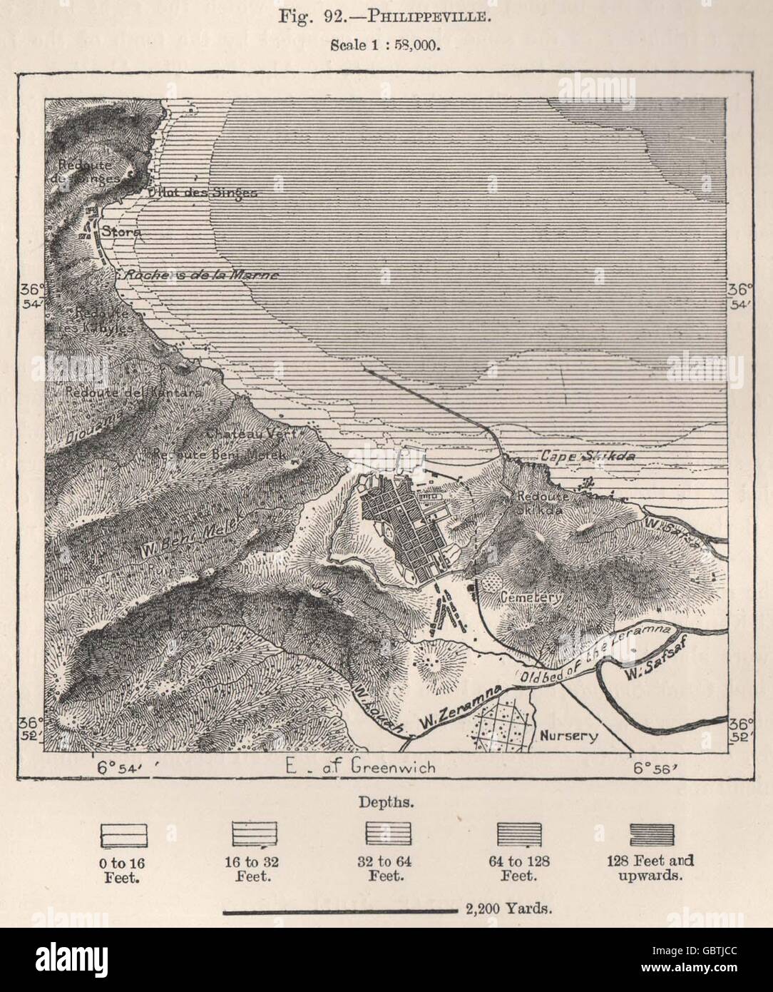 Skikda (Skikda). Algerien, 1885 Antike Landkarte Stockfotografie Alamy