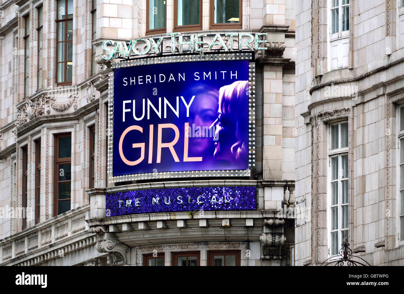 London, England, Vereinigtes Königreich. Funny Girl, Musical Darsteller Sheridan Smith im Savoy Theatre, Strang, Juli 2016 Stockfoto