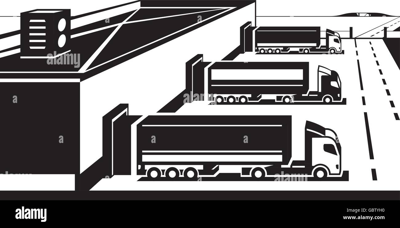 LKW verladen von Gütern in Cargo-terminal - Vektor-illustration Stock Vektor