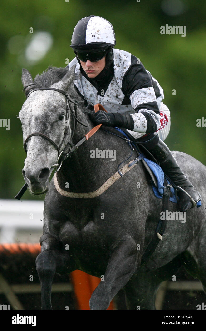 Pferderennen - Yorkshire Post Ladies Day - Wetherby Racecourse. Jockey Brian Hughes auf Black Eyed Pea während der Jct 600 - Chrysler - Jeep - Dodge Maiden Hürde Stockfoto