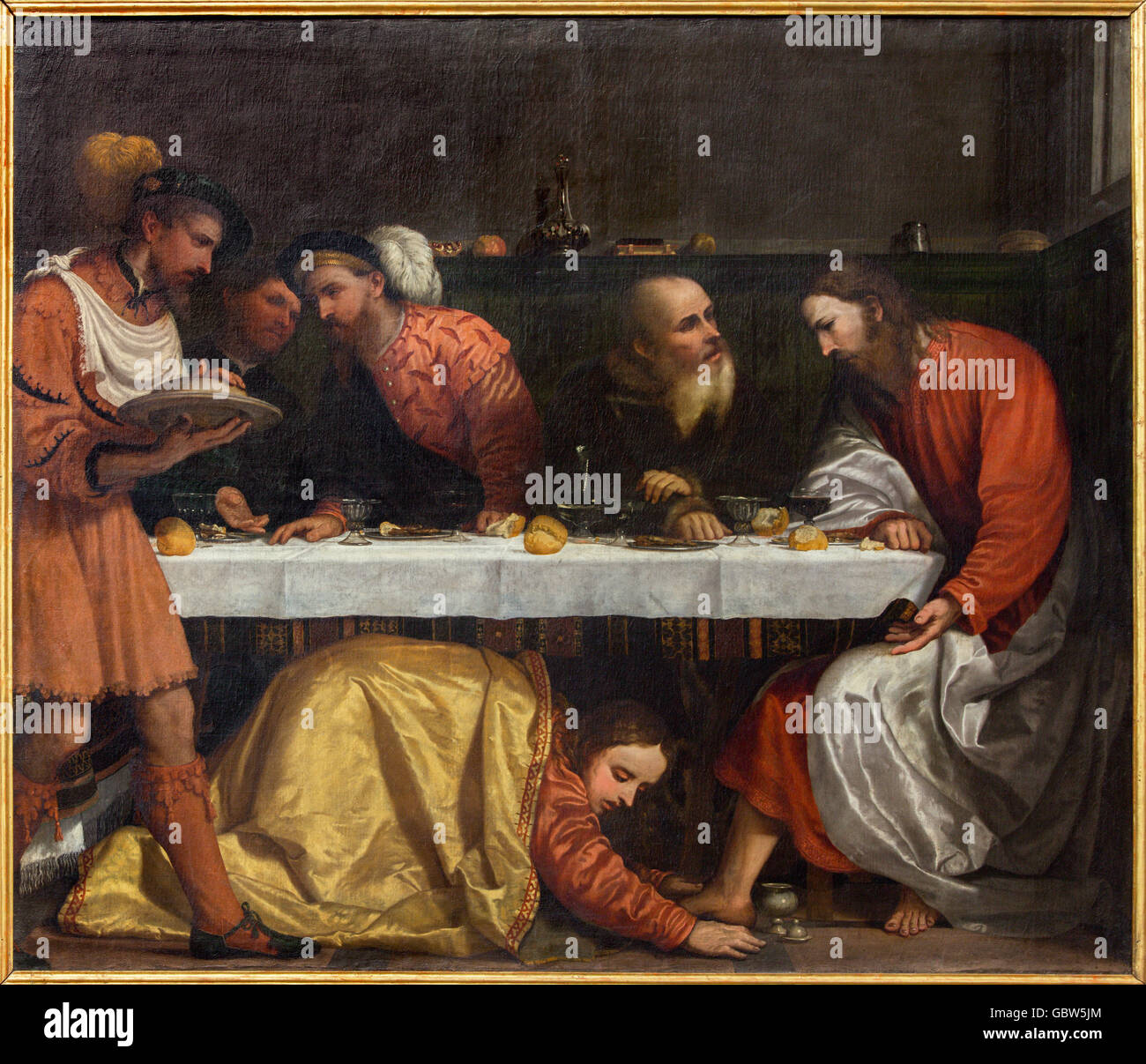 BRESCIA, Italien - 23. Mai 2016: Das Gemälde das Abendmahl im Haus des Pharisäers simon Stockfoto
