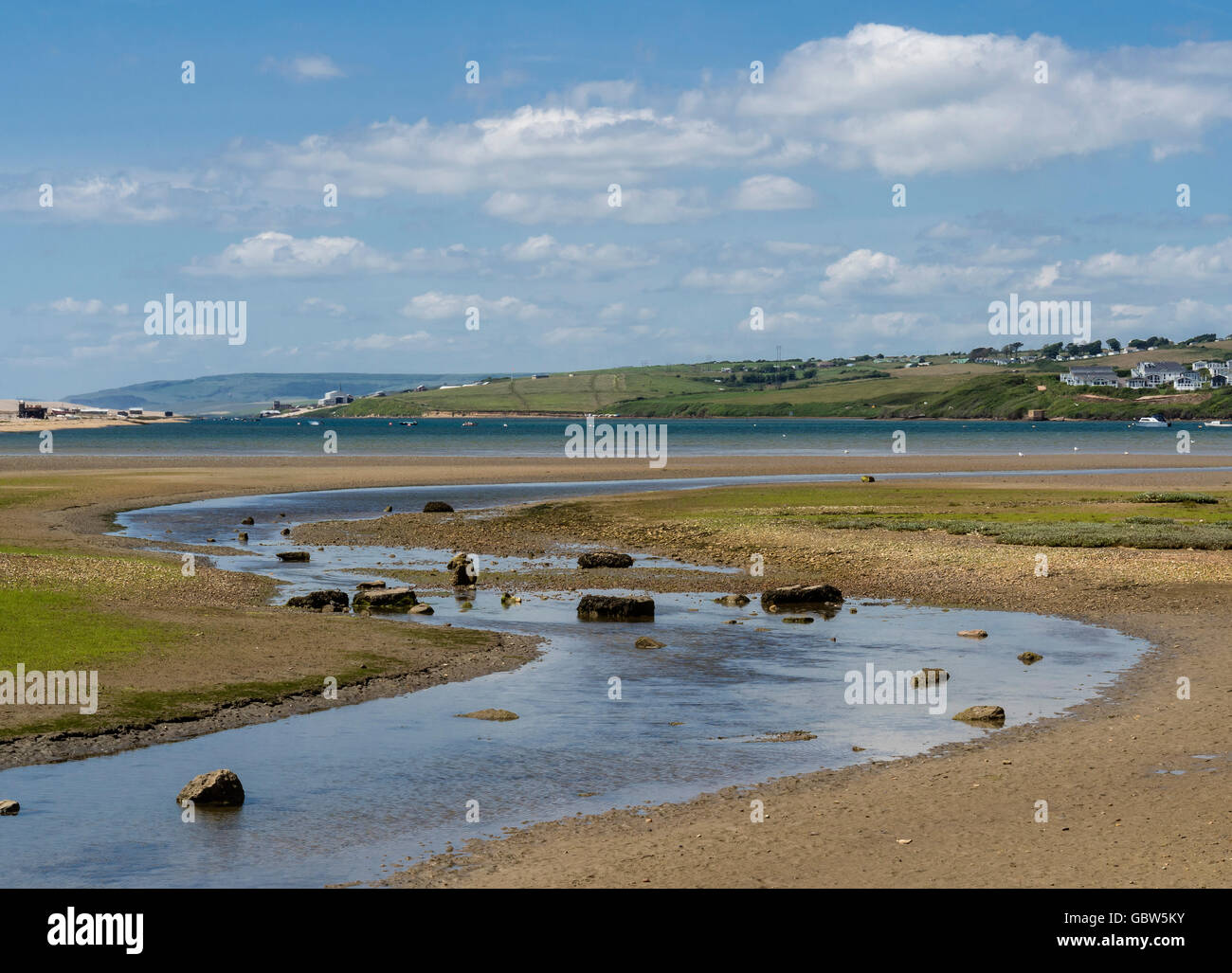 Die Flotte Lagune Nature Reserve bei Ferry Bridge, Weymouth, Dorset, England, Vereinigtes Königreich Stockfoto