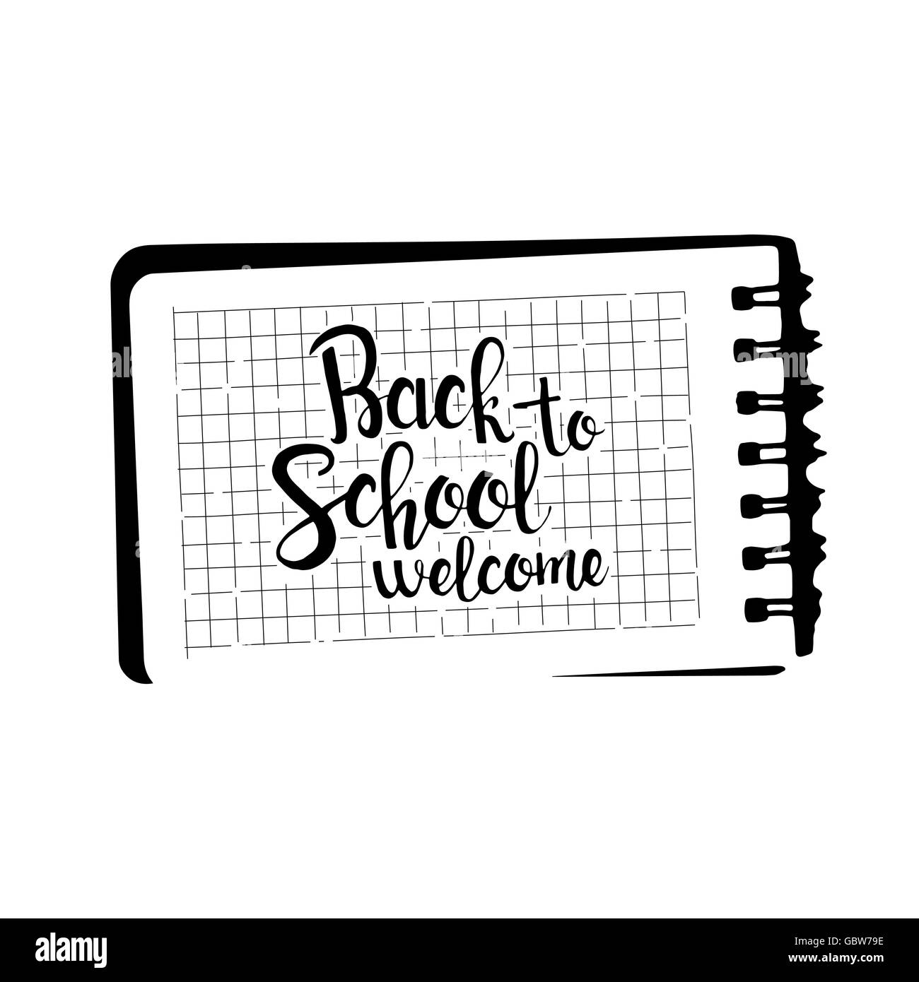 Willkommen Sie zurück handgeschriebene Schrift zur Schule. Moderne Vektor hand gezeichnete Kalligraphie geschrieben in notebook Stock Vektor