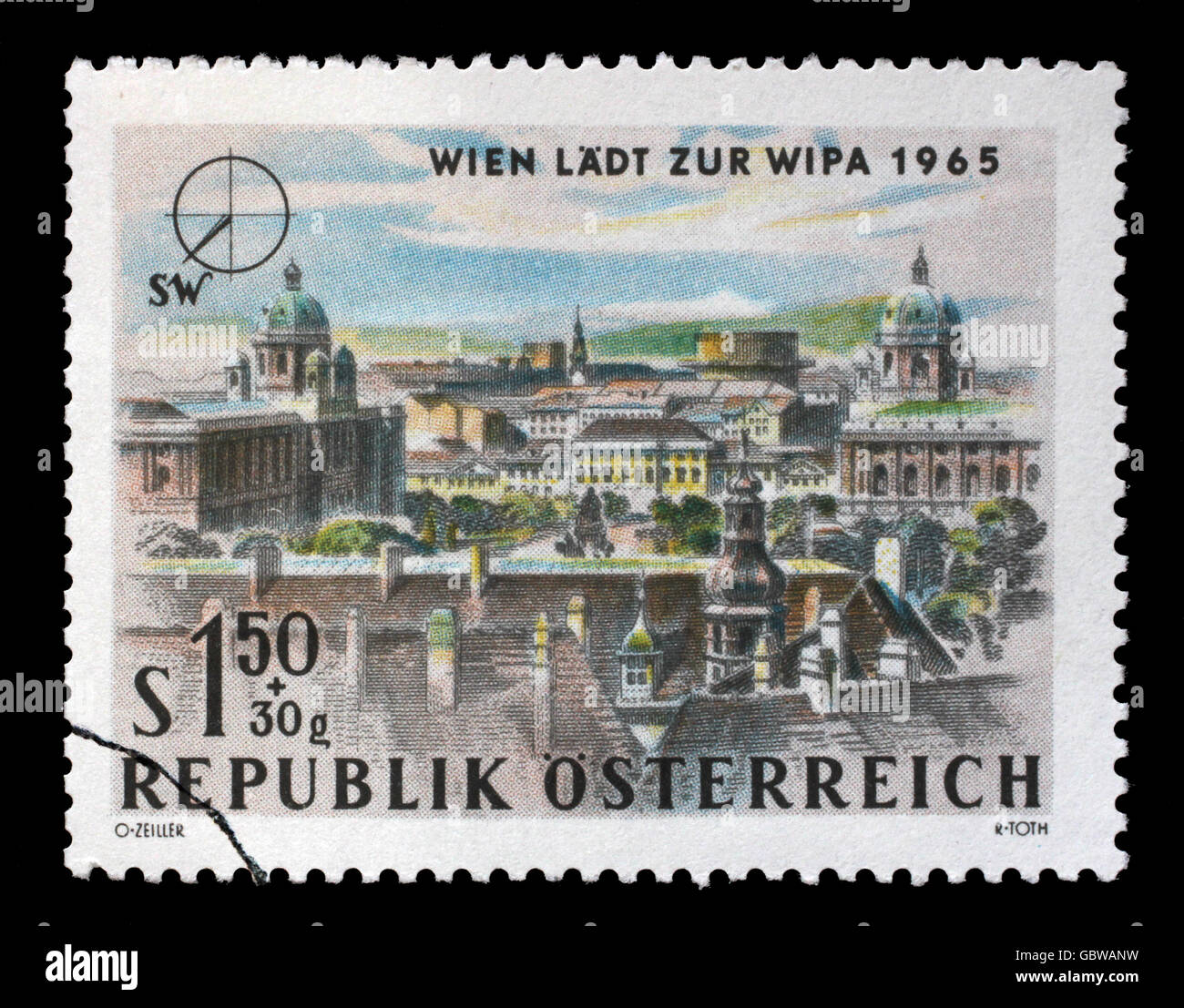 Widmet sich die Wien Internationale Briefmarkenausstellung, zeigt Süden wir Stempel gedruckt in Österreich Stockfoto