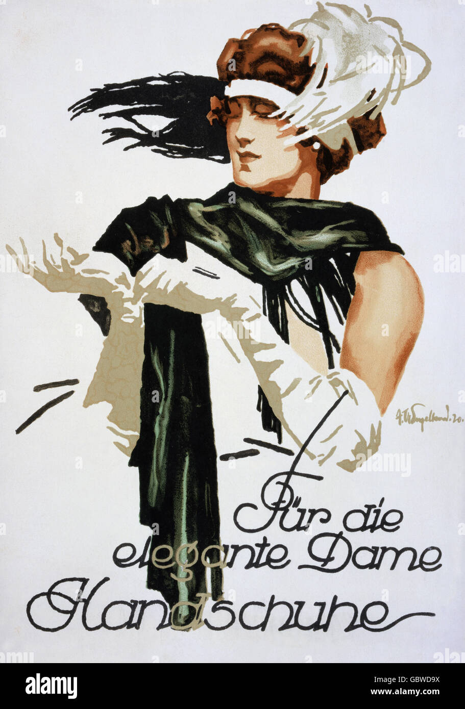 Werbung, Mode, 'Handschuhe für die elegante Dame', Poster von Julius Ussy Engelhard, 1920, Additional-Rights-Clearences-not available Stockfoto