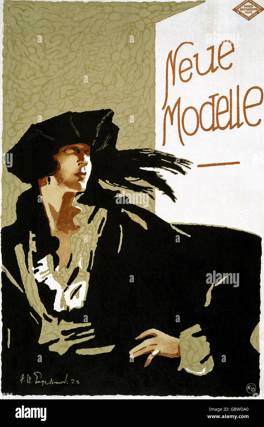 Werbung, Mode, neue Designs, Poster von Julius Ussy Engelhard, 1920, Additional-Rights-Clearences-not available Stockfoto
