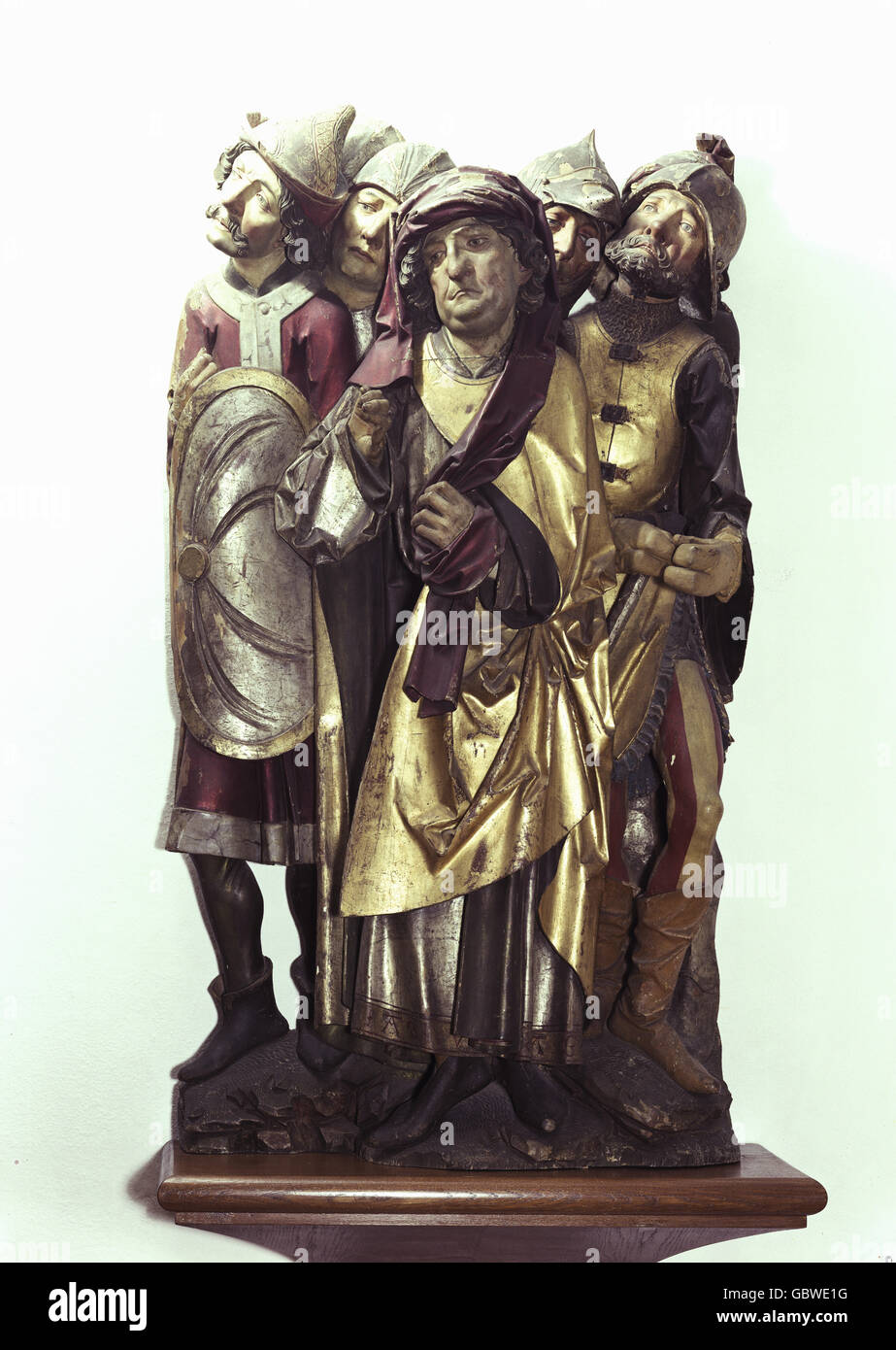 Bildende Kunst, Riemenschneider Tilman (um 1460-1531), Skulptur, "Kaiphas und die Sergeants", Holzschnitzerei, um 1500, fürstlichen Kunstsammlungen in Harburg, Stockfoto