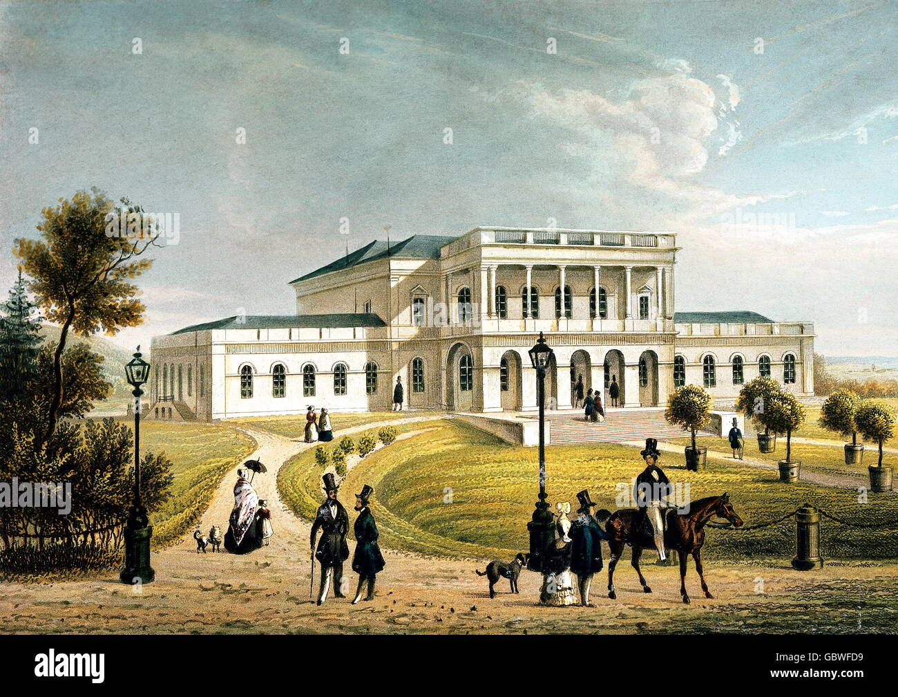 Geographie / Reisen, Deutschland, Weimar, Deutsches Nationaltheater, gebaut: 1779, Aquarell auf Papier, Privatsammlung, um 1820, Stockfoto
