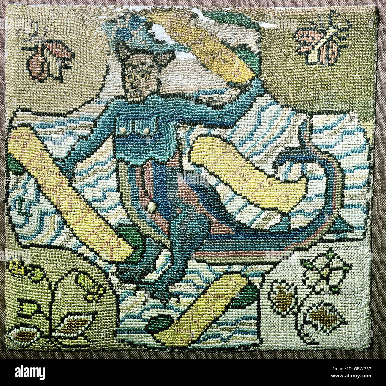 Aberglaube, mythologische Kreaturen, Seeteufel, Bilderstickerei nach dem Tierbuch von Conrad Gesner von Queen Mary Stuart aus Schottland, sogenannte Oxbourgh Hangings, nach 1580, Victoria & Albert Museum, London, Additional-Rights-Clearences-nicht verfügbar Stockfoto