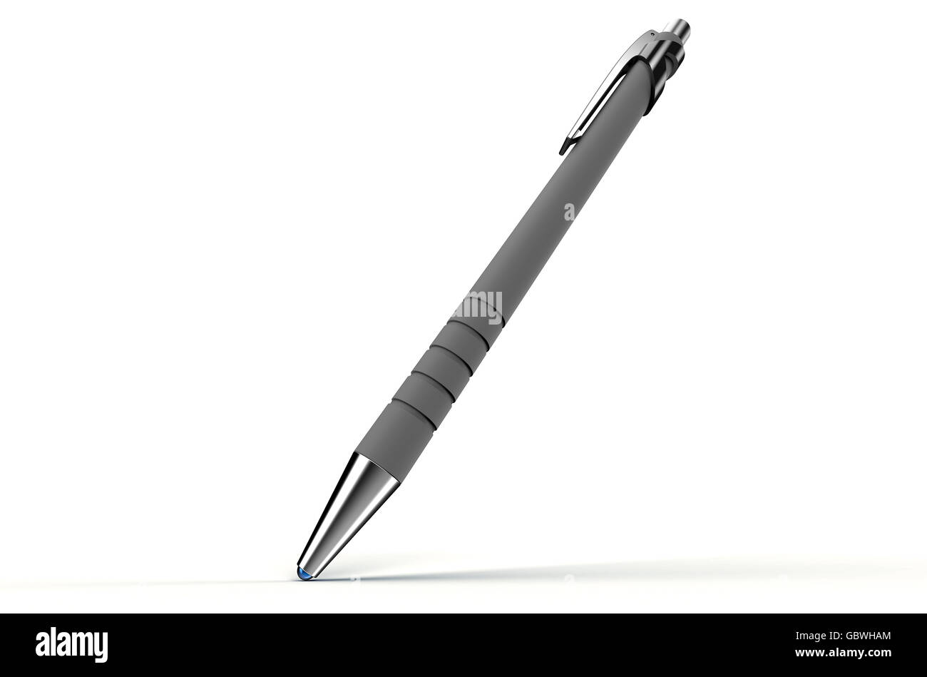 Pen mit Rollerball auf Papier, isoliert auf weiss, 3d Illustration Stockfoto