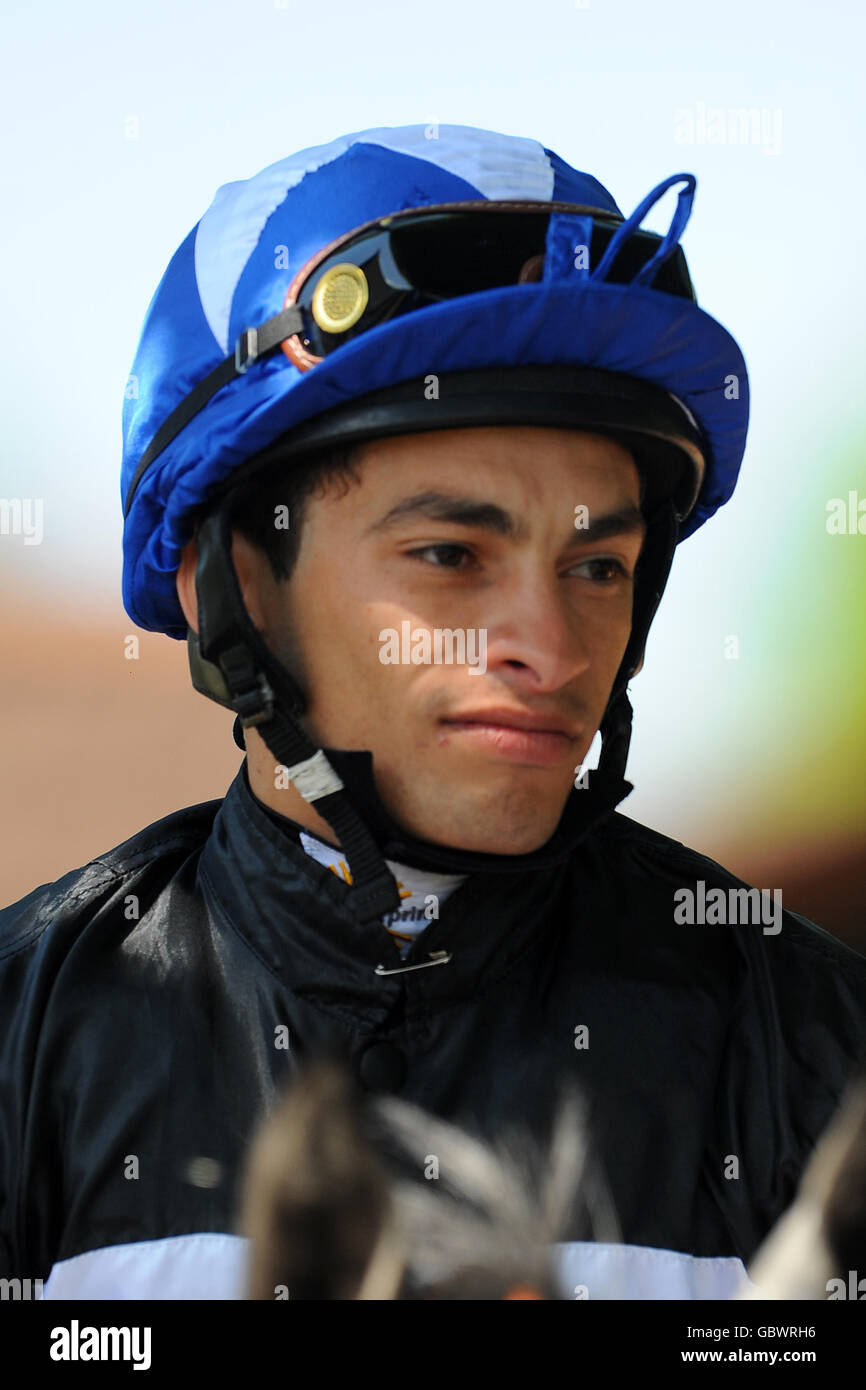 Pferderennen, Haydock Park. Jockey Silvestre De Sousa Stockfoto