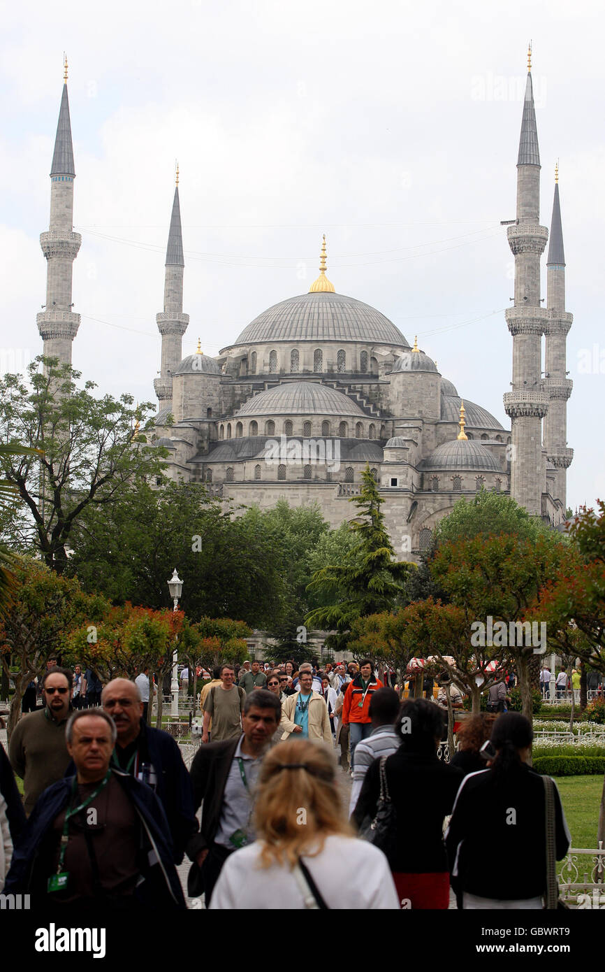 Reisesticks - Istanbul - Türkei. Eine allgemeine Ansicht der Blauen Moschee, Istanbul Stockfoto