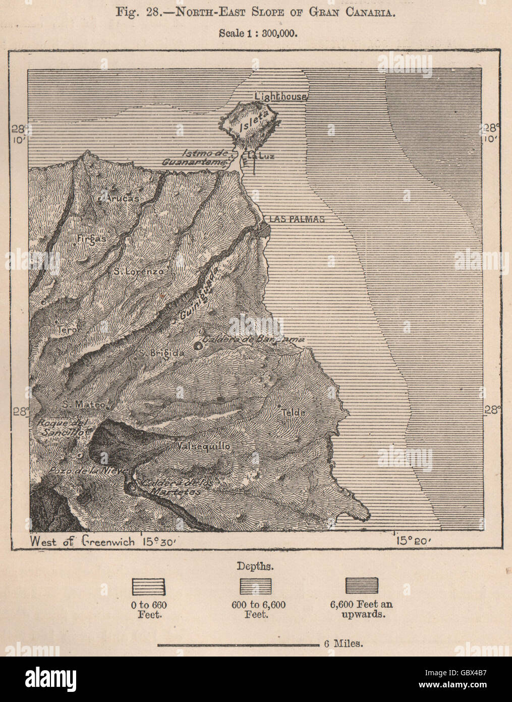 Nord-Ost Hang von Gran Canaria. Spanien. Kanarische Inseln, 1885 Antike Landkarte Stockfoto