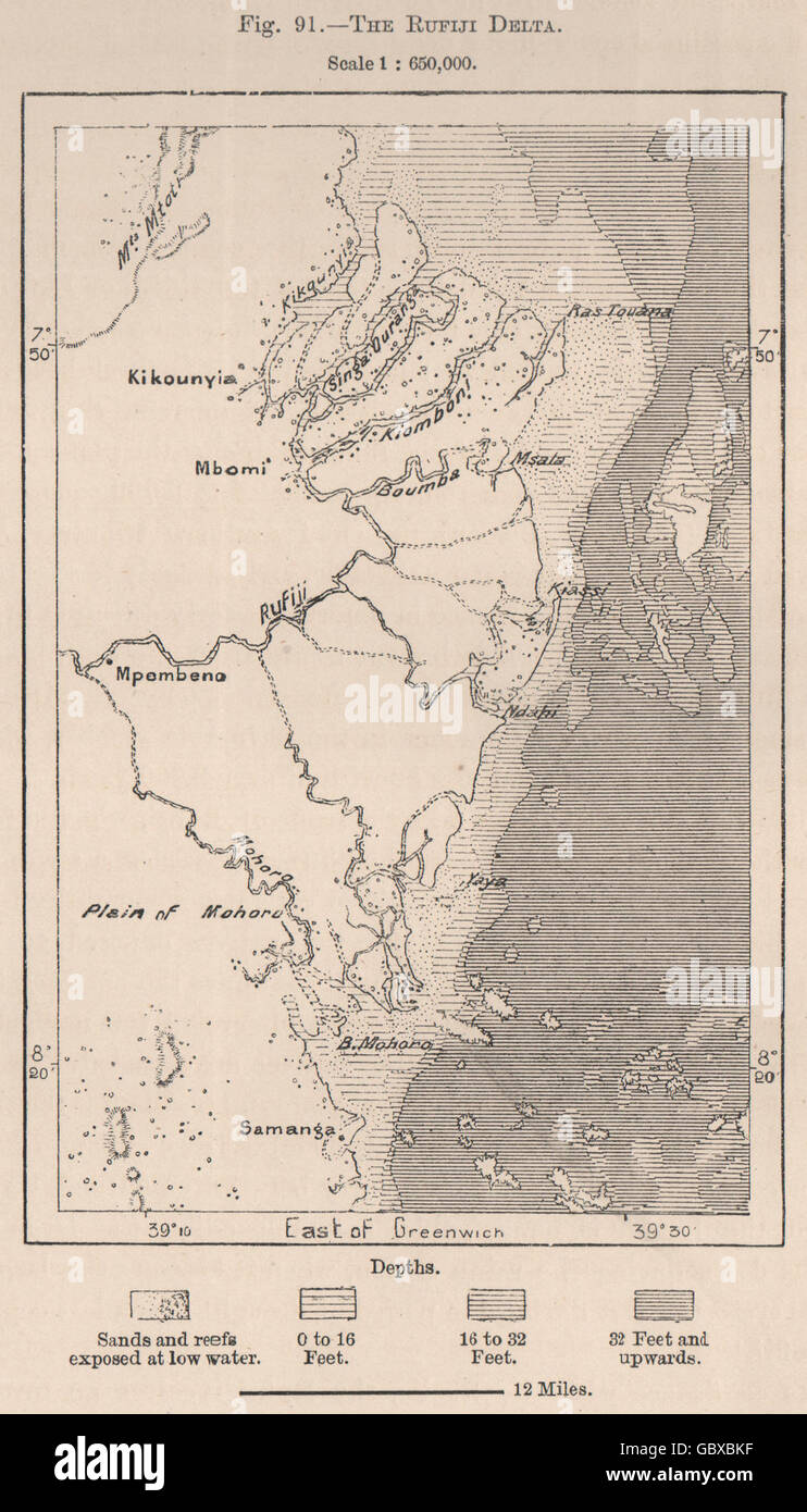Im Rufiji-Delta. Tansania. Deutsch-Ostafrika 1885 Antike Landkarte Stockfoto