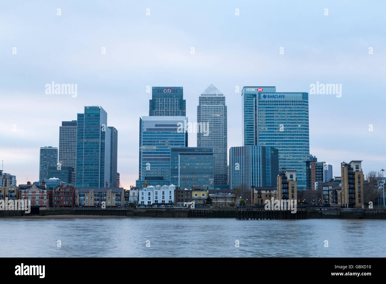Skyline von Canary Wharf, London, England Stockfoto