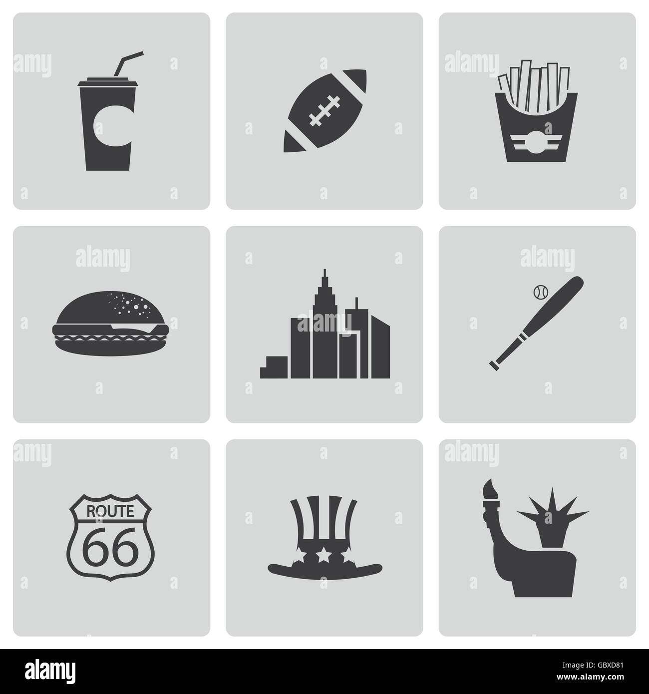 Vektor schwarze USA Icons set Stock Vektor