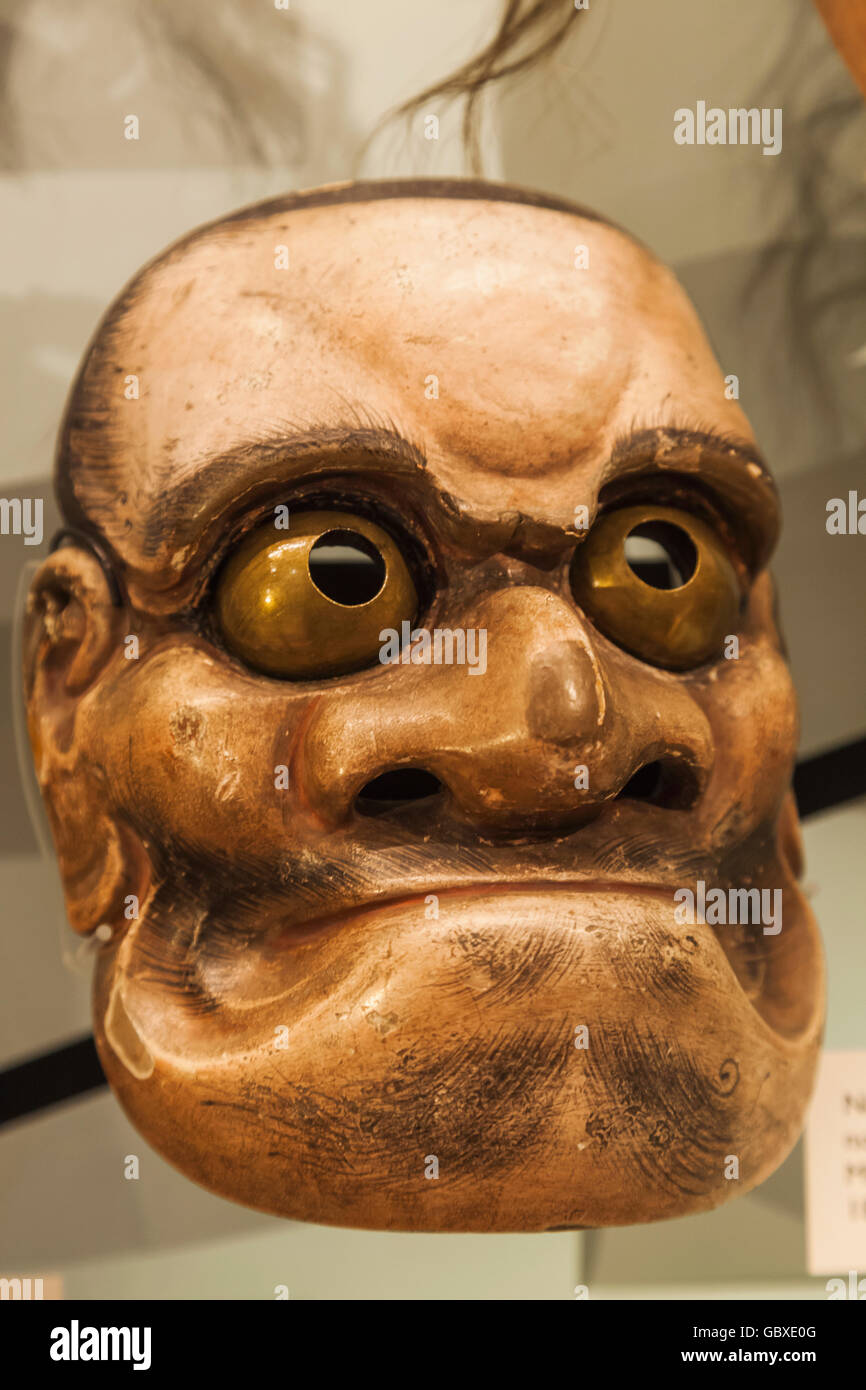 Pitt Rivers Museum, Oxford, Oxfordshire, England Anzeige der japanischen Noh Drama Masken Stockfoto