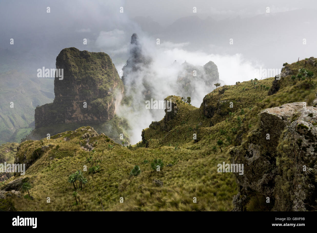 Wolke rollt durch den Simien Mountains in Äthiopien Stockfoto