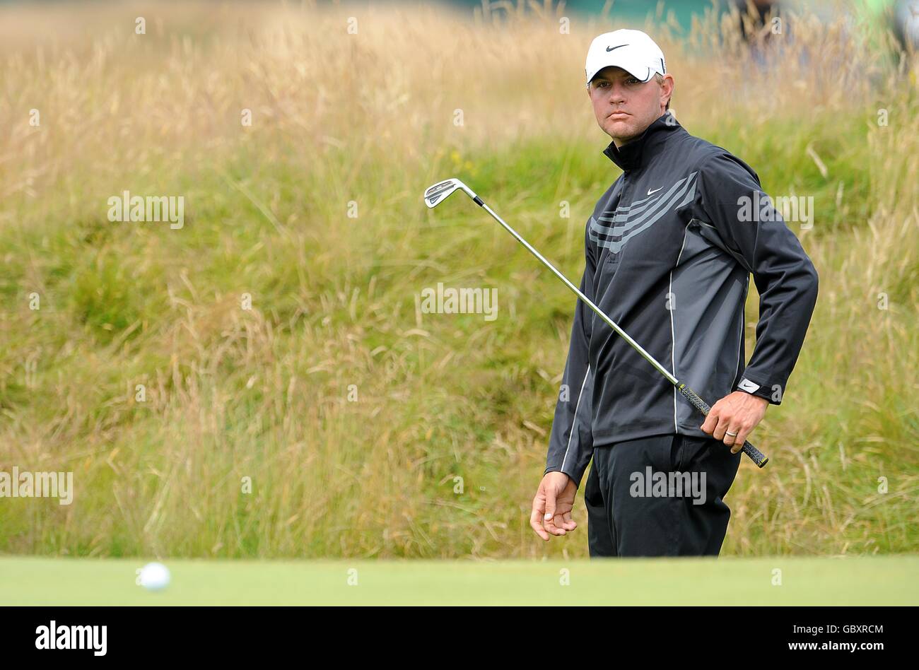 Lucas Glover in Aktion am zweiten Tag der Open Championship im Turnberry Golf Club. Stockfoto