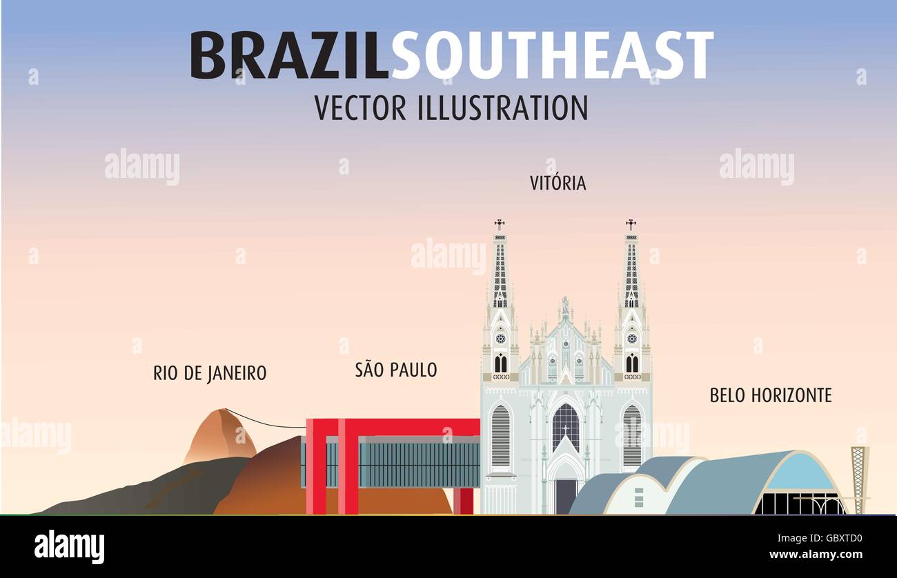 Vektor-Denkmäler in verschiedenen brasilianischen Städten. Stock Vektor