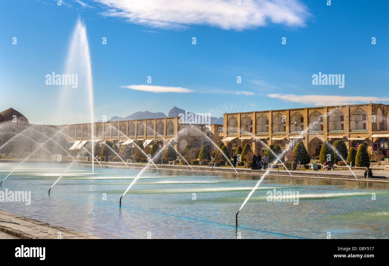 Brunnen auf Naqsh-e Jahan Quadrat in Isfahan - Iran Stockfoto