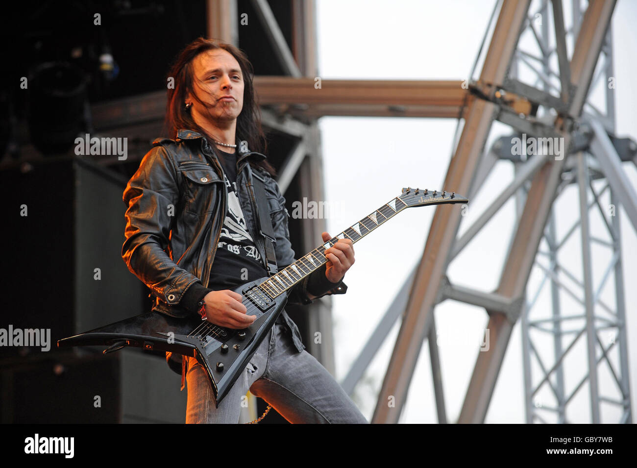 „Bullet for My Valentine“ ist am 1. Tag des Sonisphere Festivals in Knebworth auf der Bühne zu sehen. Stockfoto