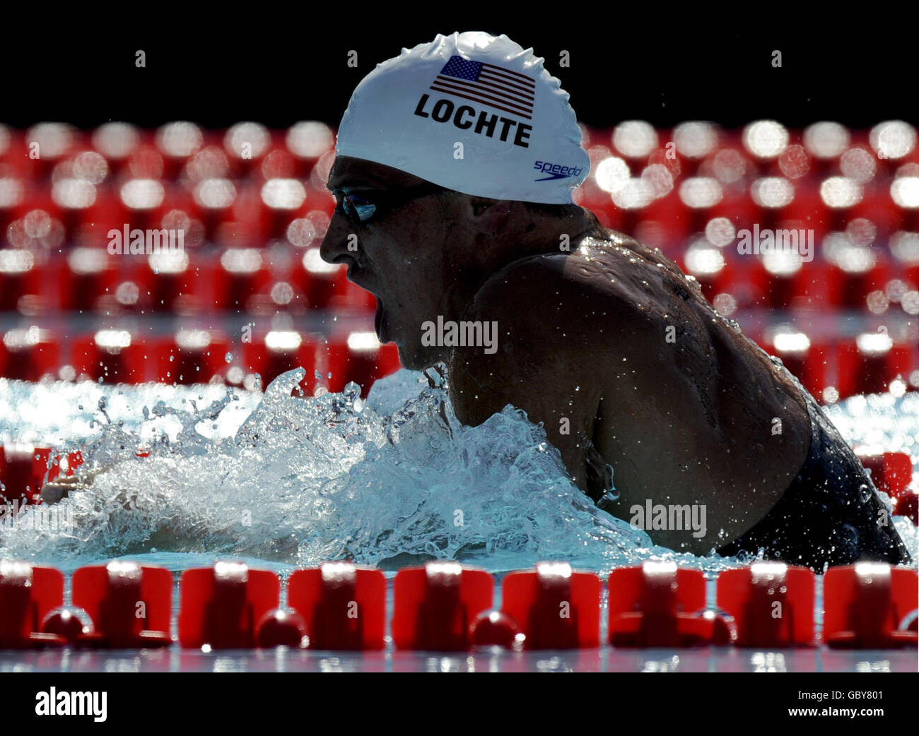 Der US-Amerikaner Ryan Lochte während der 400-m-Einzelmedley der Männer während der FINA-Weltmeisterschaft im Schwimmen in Rom, Italien. Stockfoto