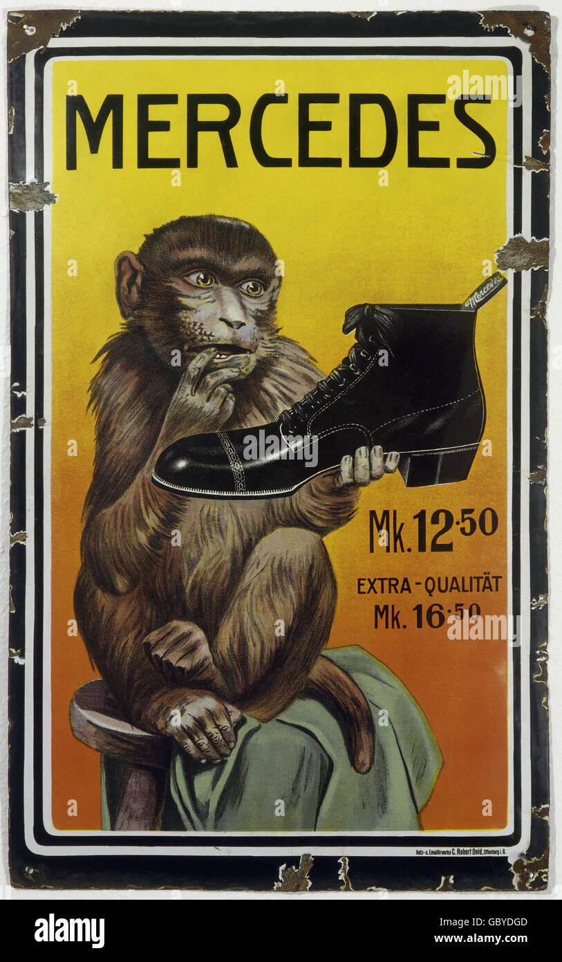 Werbung, Mode, Schuhe, Mercedes Schuhe, Emaille-Schild aus Porzellan, 43x70 cm, Deutschland, 1915, Additional-Rights-Clearences-not available Stockfoto