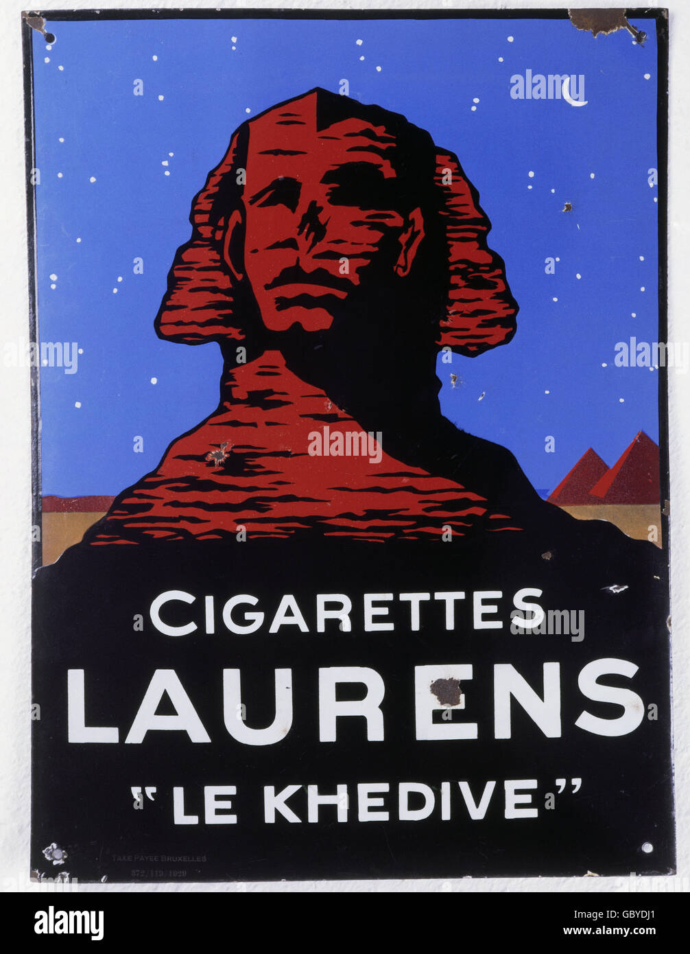 Werbung, Tabak, Zigaretten Laurens 'Le Khedive', Emaille-Schild aus Porzellan, 33x58 cm, Schweiz, 1929, Zusatzrechte-Clearences-nicht verfügbar Stockfoto