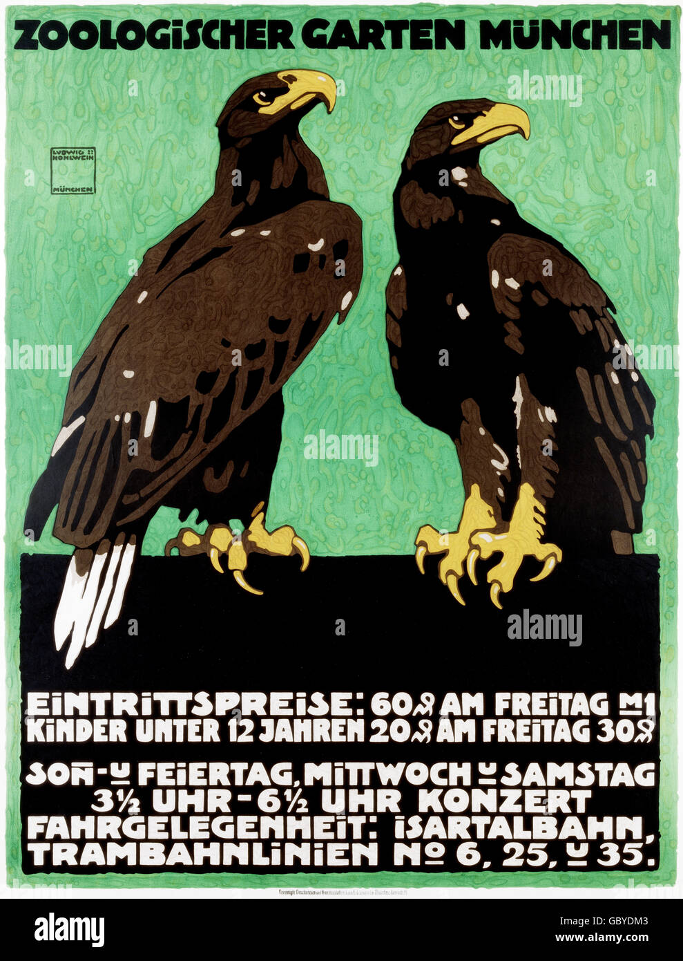 Werbung, Hohlwein, Ludwig, Plakat, Zoologischer Garten München, 1912, Zusatz-Rechte-Clearences-nicht vorhanden Stockfoto