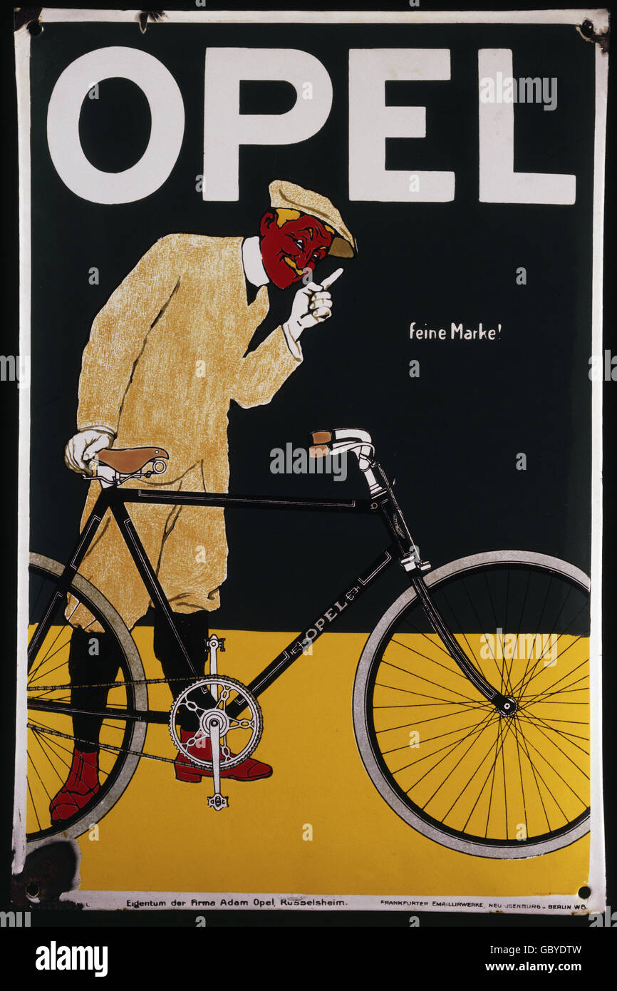 Werbung, Fahrrad, Adam Opel Aktiengesellschaft Rüsselsheim, Emailleschild, 49,5x30 cm, Deutschland, um 1900, Zusatz-Rechteklärung-nicht vorhanden Stockfoto