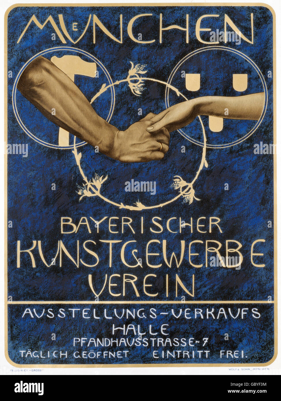 Ausstellungen, Industrie, Ausstellung des Bayerischen Kunsthandwerks, Plakat, München, um 1900, Zusatzrechte-Clearences-nicht vorhanden Stockfoto