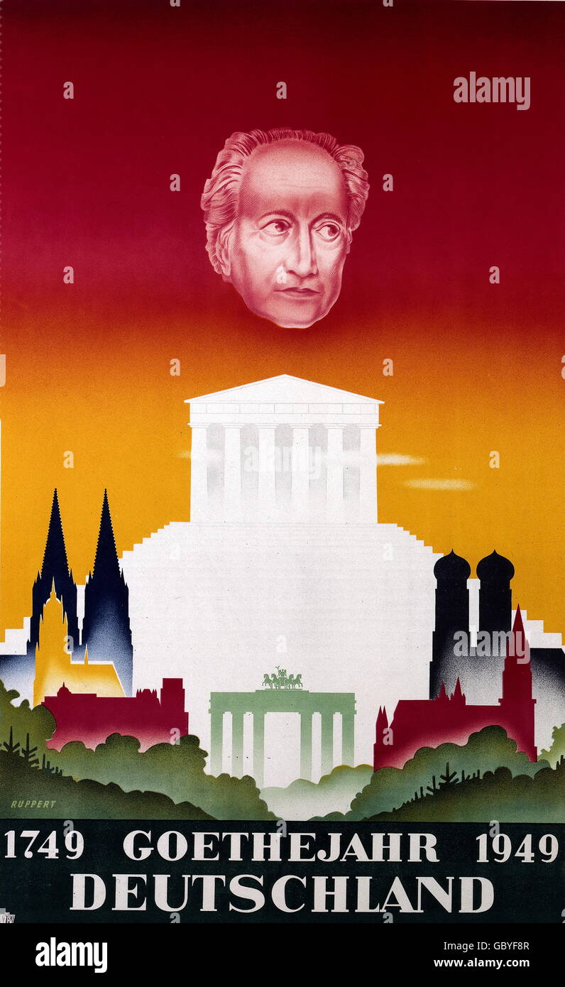 Werbung, Tourismus, Deutschland, Plakatwerbung zum Goethe-Jahr 1949, Zusatz-Rechte-Clearences-nicht vorhanden Stockfoto