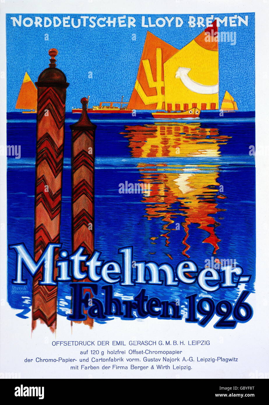 Werbung, Tourismus, Norddeutscher Lloyd Bremen, Werbeplakat für Reisen ins Mittelmeer, Druck: Emil Gerasch GmbH Leipzig, 1926, Zusatz-Rechte-Clearences-nicht vorhanden Stockfoto