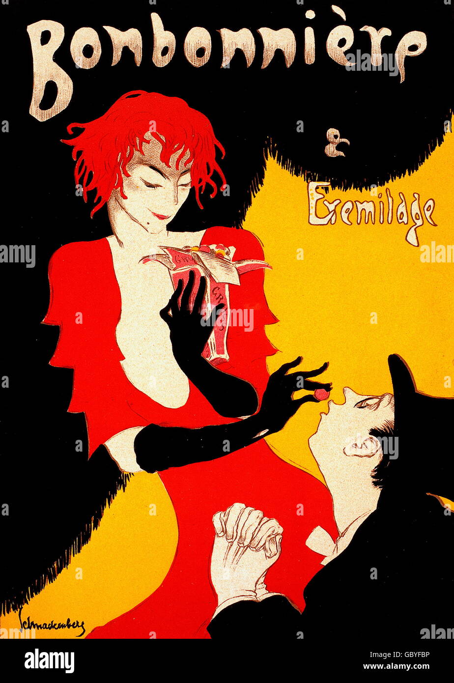 Gastronomie, Nightbar, Bonbonniere und Hermitage, Werbeplakat von Walter Schnackenberg, gedruckt von Oscar Consee, München, Deutschland, 1920, zusätzliche-Rights-Clearences-nicht verfügbar Stockfoto