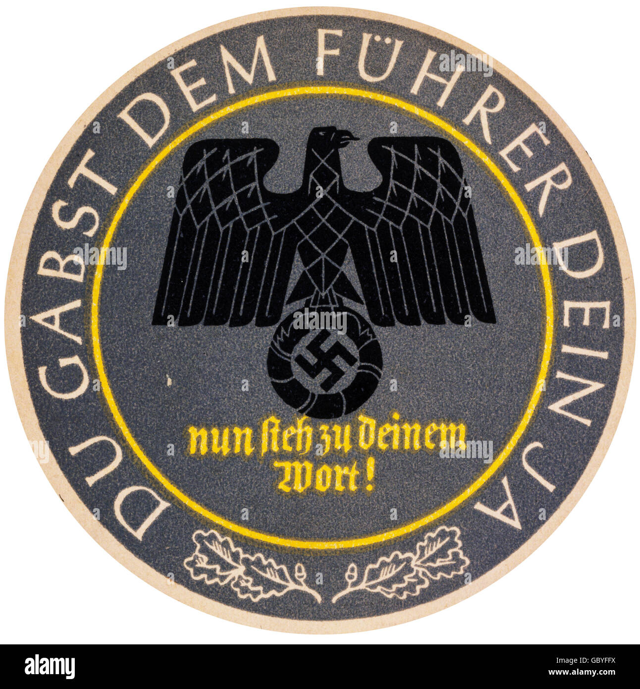 Nationalsozialismus / Nationalsozialismus, Propaganda, Bierdeckel mit Slogan 'Du hast dem Führer deine Zustimmung gegeben - jetzt halte dich an dein Wort', 1934, Zusatzrechte-Clearences-nicht vorhanden Stockfoto