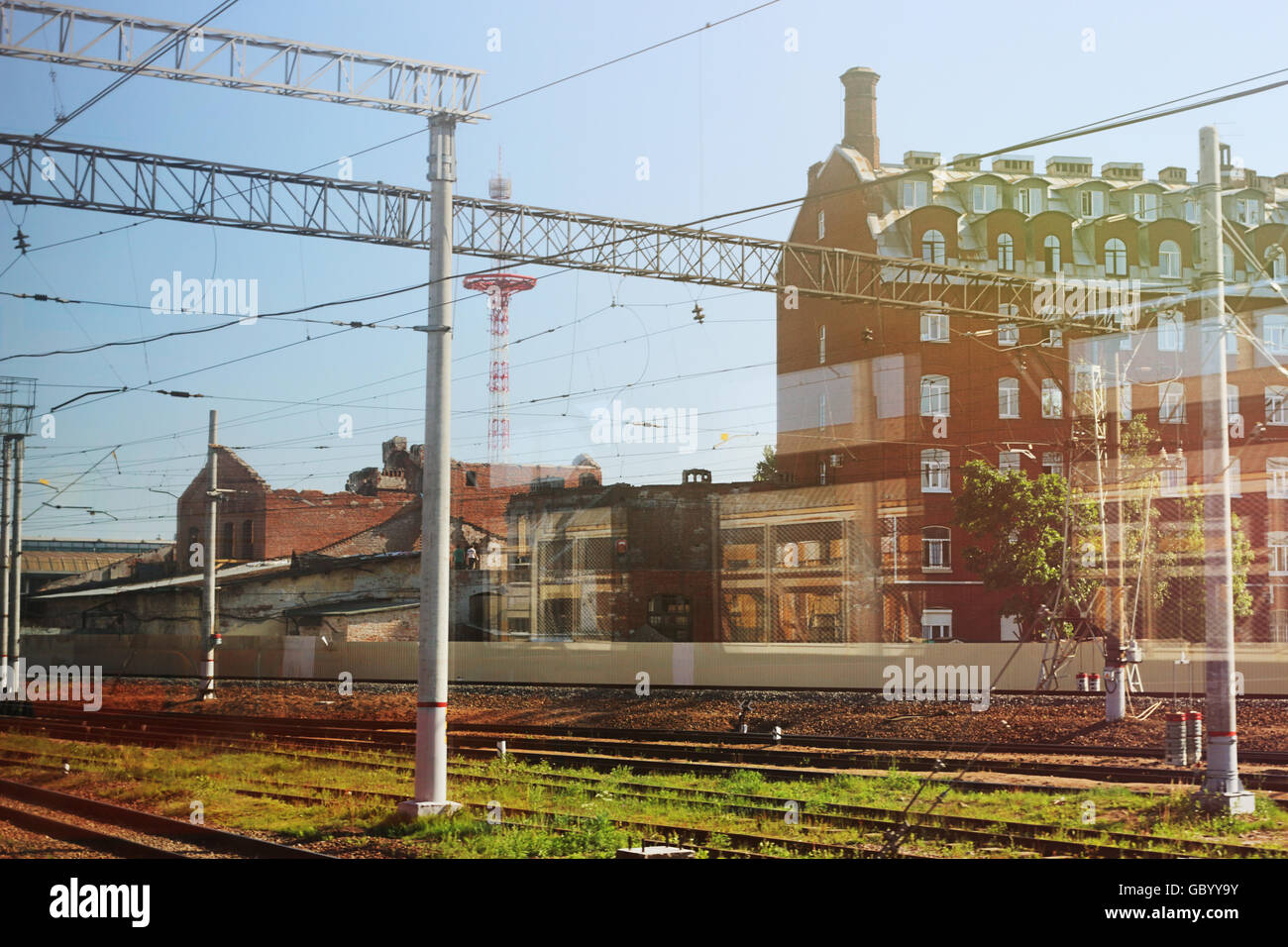 Der Blick aus dem Zugfenster Stockfoto