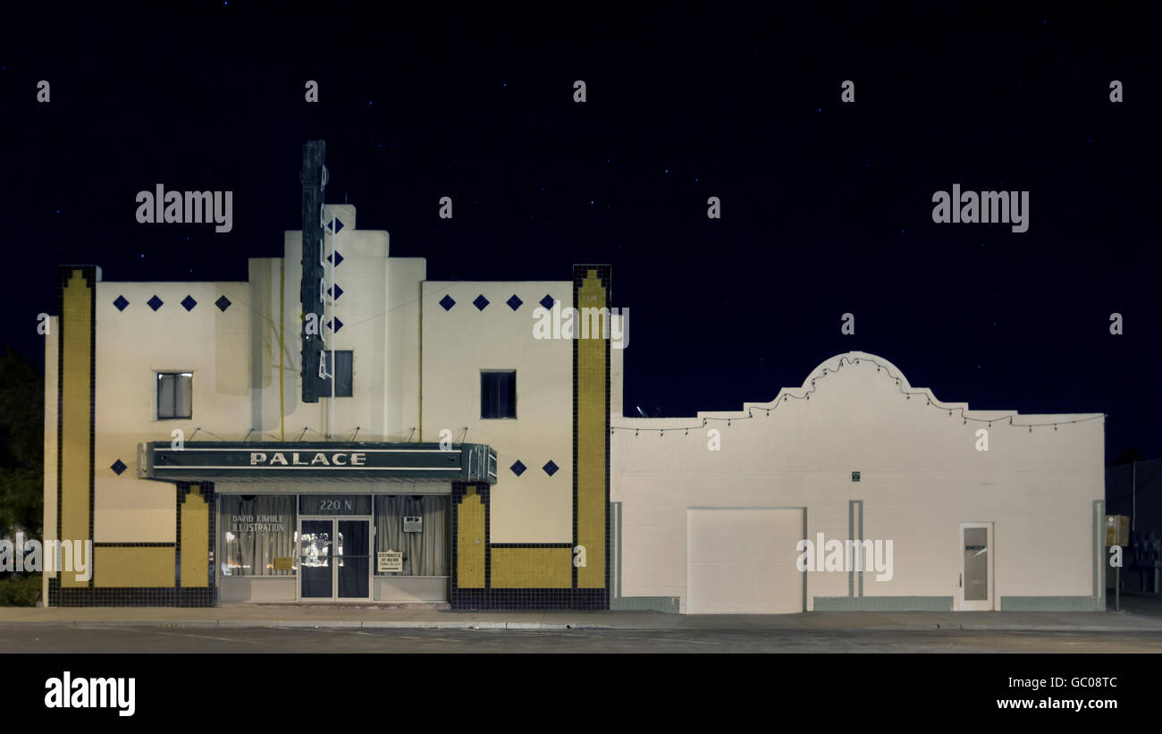 Schlosstheater Gebäude in Marfa, Texas. Die Stadt ist Heimat der Chinati Foundation, des Künstlers Donald Jud Stockfoto