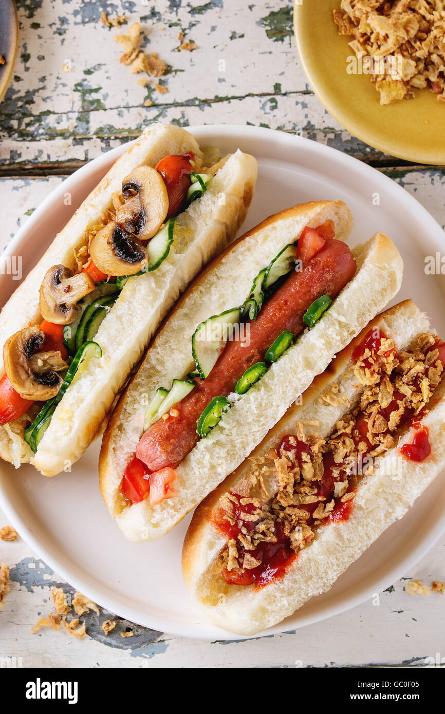 Auswahl von hausgemachten Hot dogs Stockfoto