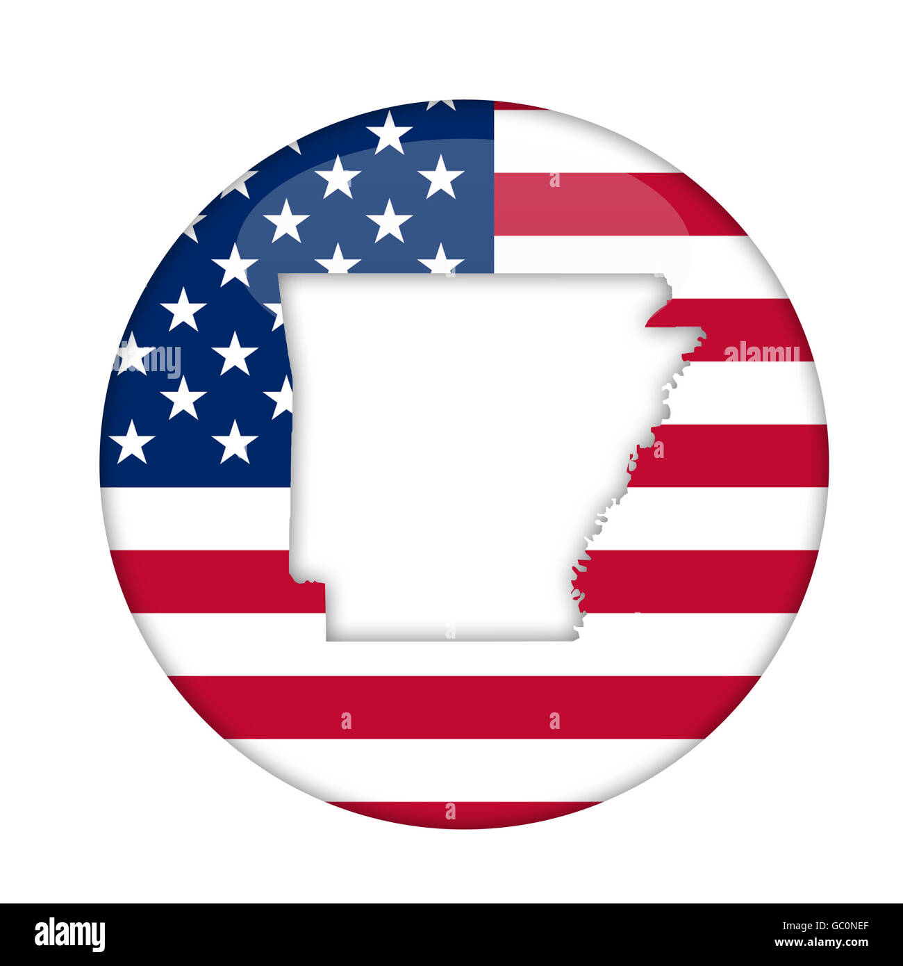 Arkansas Zustand von Amerika Abzeichen isoliert auf einem weißen Hintergrund. Stockfoto