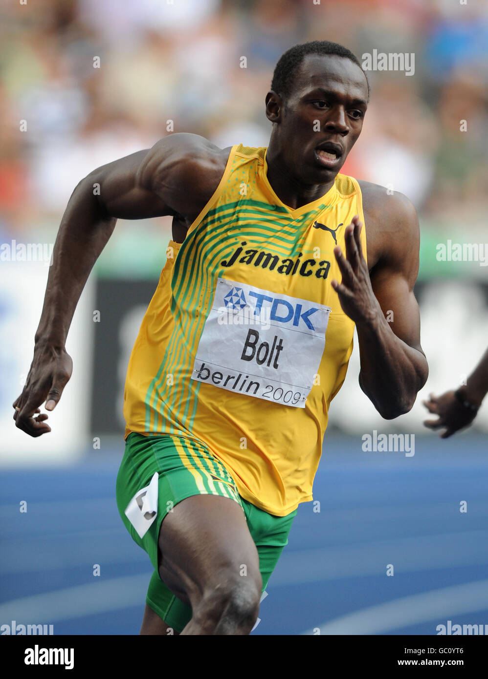 Leichtathletik - IAAF Leichtathletik-Weltmeisterschaften - Tag vier - Berlin 2009 - Olympiastadion. Jamaikas Usain Bolt in seiner 200-m-Hitze in Aktion Stockfoto