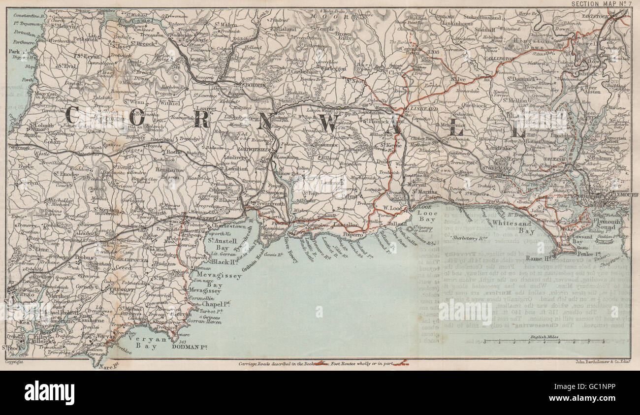 Süd Küste CORNWALLS Looe Fowey Polperro Roseland Plymouth St Austell, 1889 Karte Stockfoto